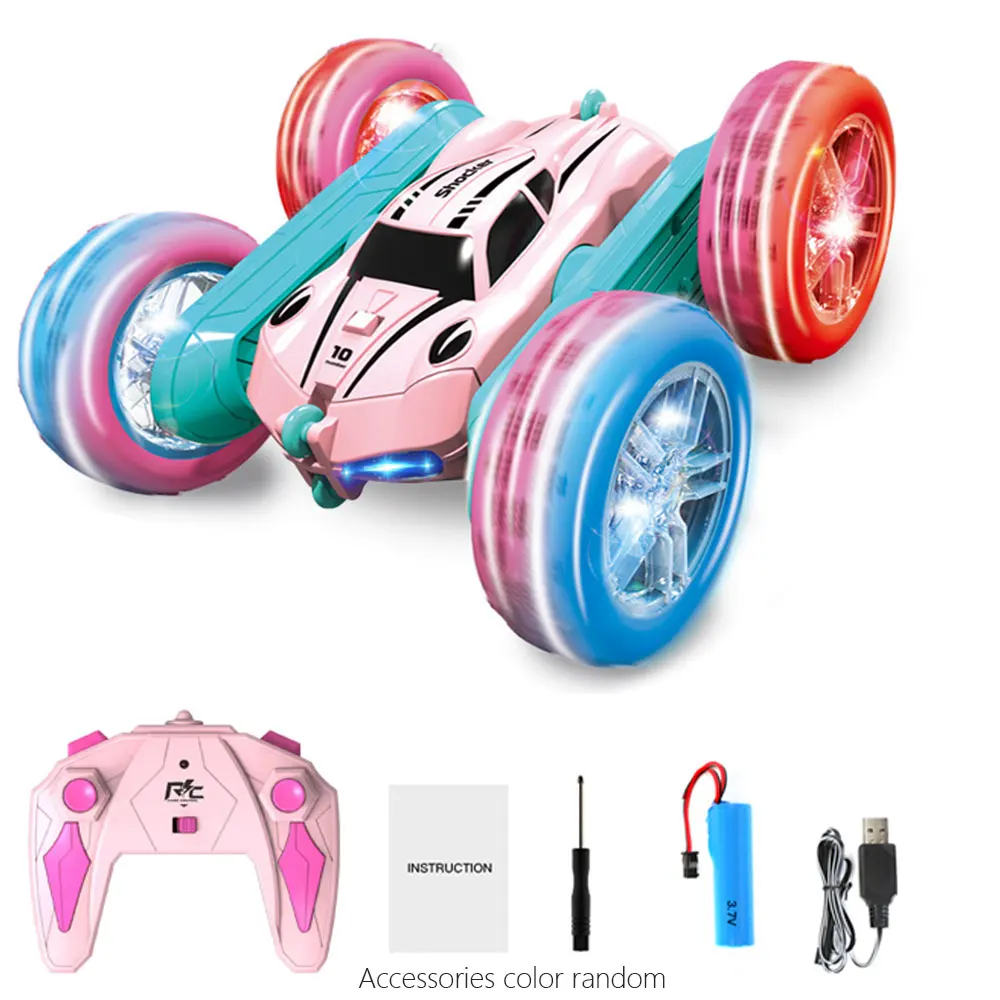 New Children\'S Remote Control Car Rc Stunt Car Light Wheel Rocker Arm Double Sided Car 360 ° Flip 2.4G Double Sided Car Gift