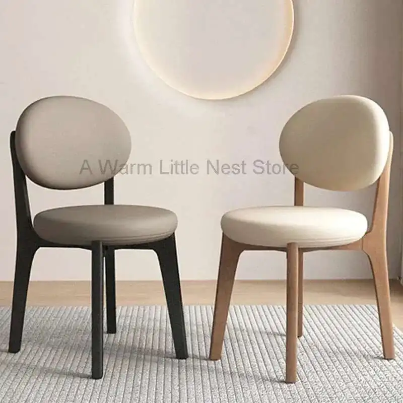 

Modern Luxury Solid Wood Leather Dining Chair Hotel Comfortable Soft Chair With Backrest Nordic Living Room Wooden Chairs