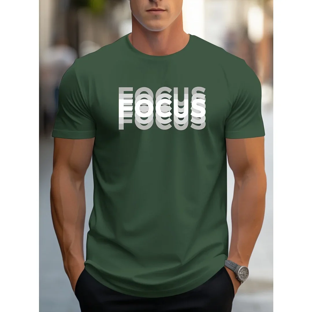 Fashion 3D FOCUS Letter Print Men's T-Shirt Summer Simple Casual Short Sleeve Tops Trend Street Man Clothes