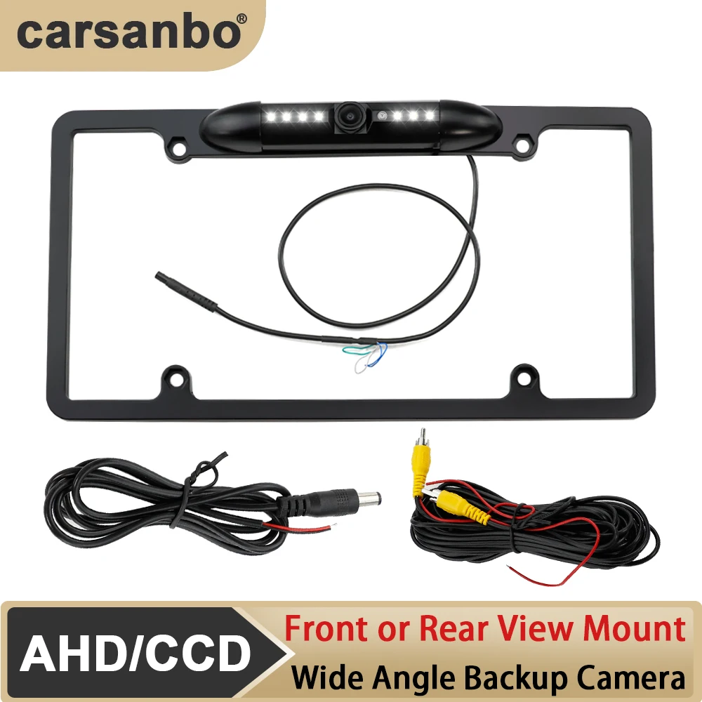 Carsanbo Car License Plate Frame Camera For USA License Plate Front or Reversing Backup Camera With IR LED Compatible