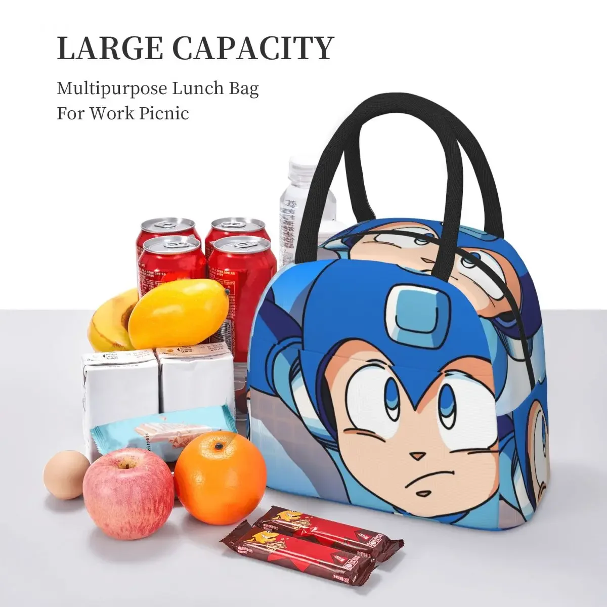 Megaman Video Game Mega Man Insulated Lunch Bag for Women Office Cooler Thermal Food Box Tote Leakproof Lunch Boxes Container