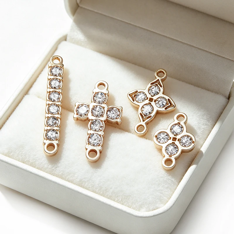 14K Gold Filled Four Leaf/Cross/Bar/Flower/Blank Disc Connector With CZ Stone Wholesale Jewelry Findings 1/20 14kt Yellow GF