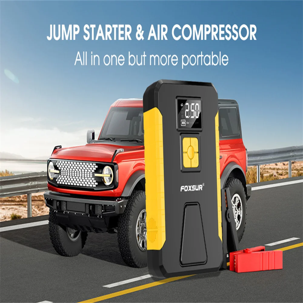 FOXSUR Automotive Emergency Start Power Portable Car Air Pump Air Pump Car Home Dual Use Air Pump