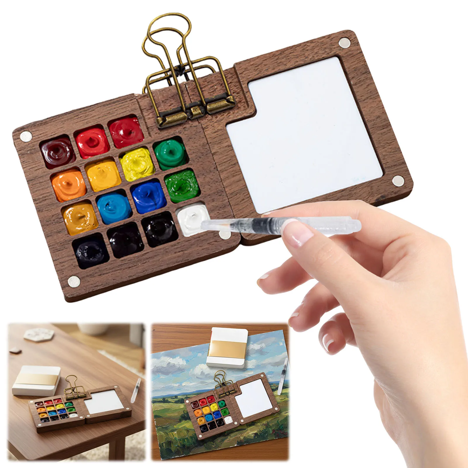 

Watercolor Kit W/ Brush and Sketchbook Mini Watercolor Travel Set Travel Water Color Set for Painter Artist Beginner