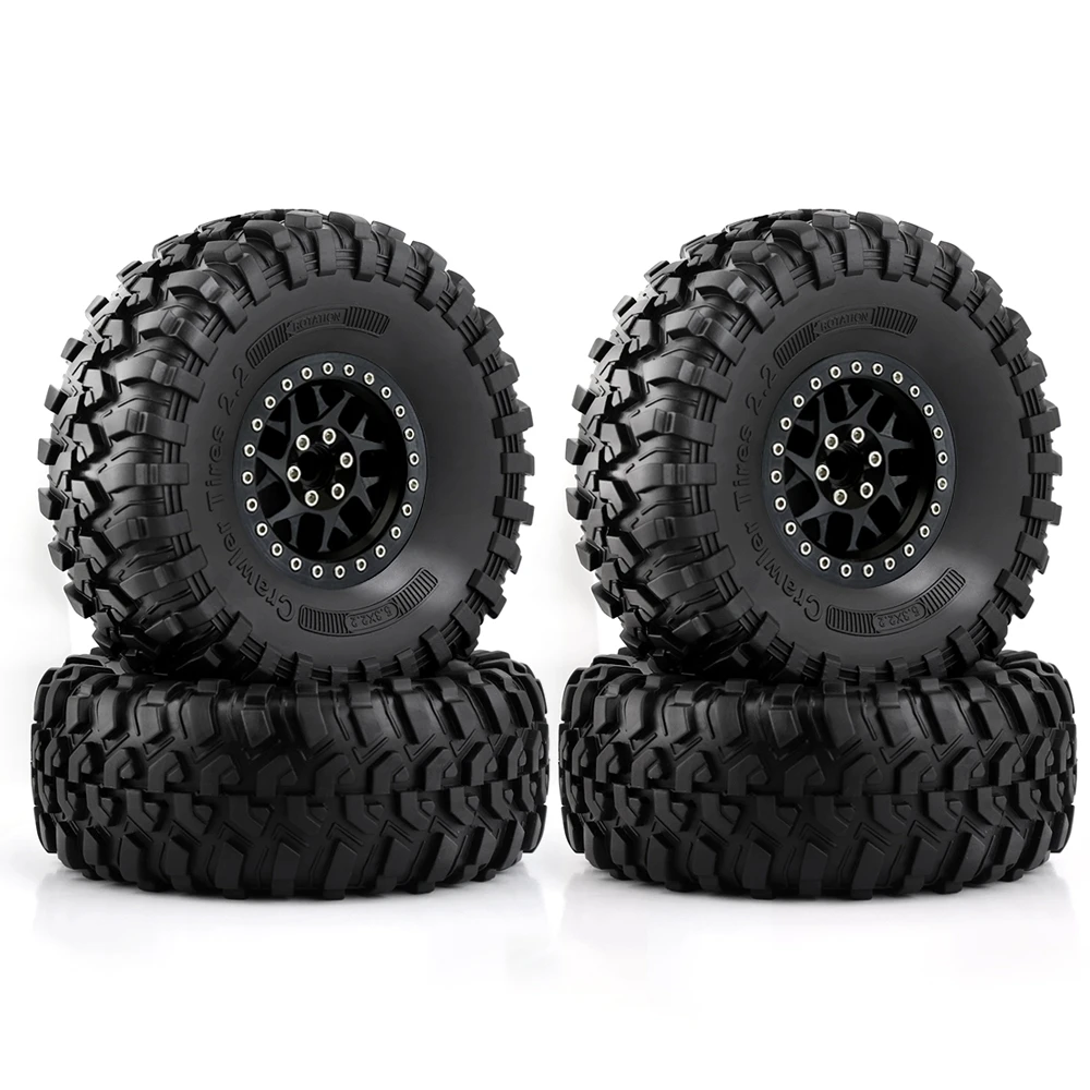 

4pcs 135mm Metal 2.2" Beadlock Wheel Rim Tire Set for 1/8 1/10 RC Crawler Car Axial SCX10 Wraith RR10 Capra Traxxas TRX4 YK4082