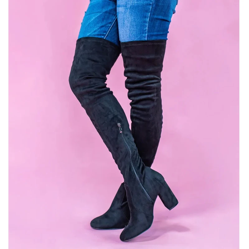

Brown Suede Thick Heel Over The Knee Boots Woman Winter 2025 Blue Western Boots Rose Red Square Toe High Heels Tall Boots