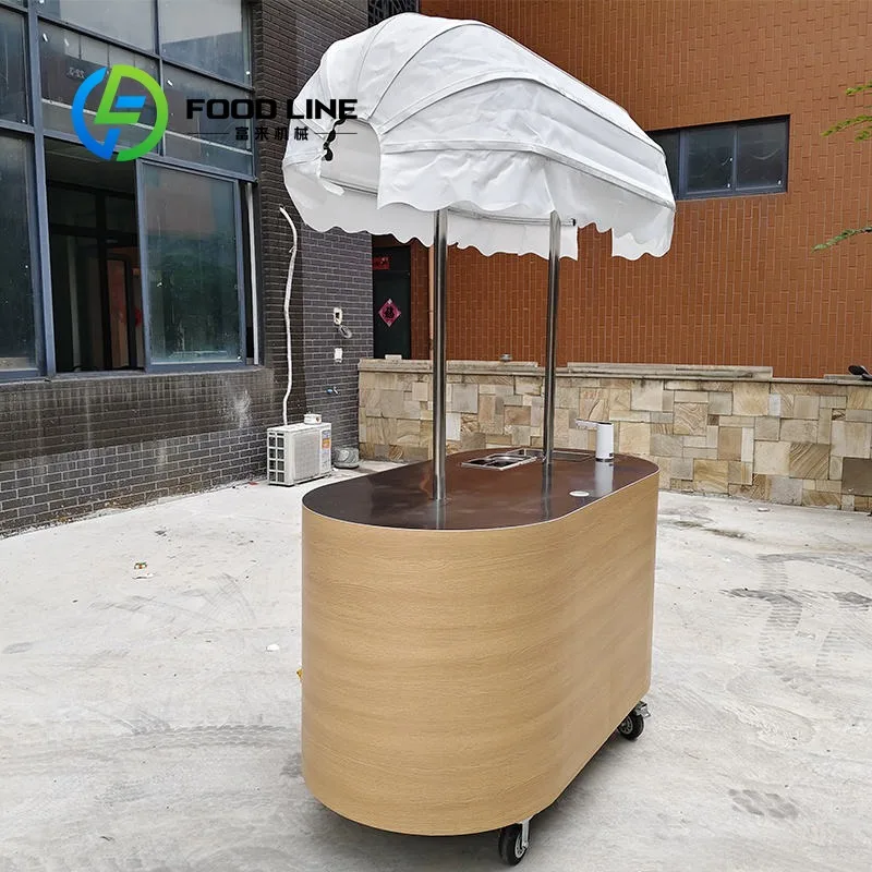 Customized Portable Mini Push Cart Commercial Street Snack Ice Cream Mobile Food Display Cart with Adjustable Shelves