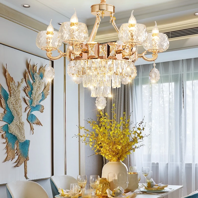 Light luxury crystal chandelier living room, European style villa, new high-end restaurant light, high-rise building chandelier