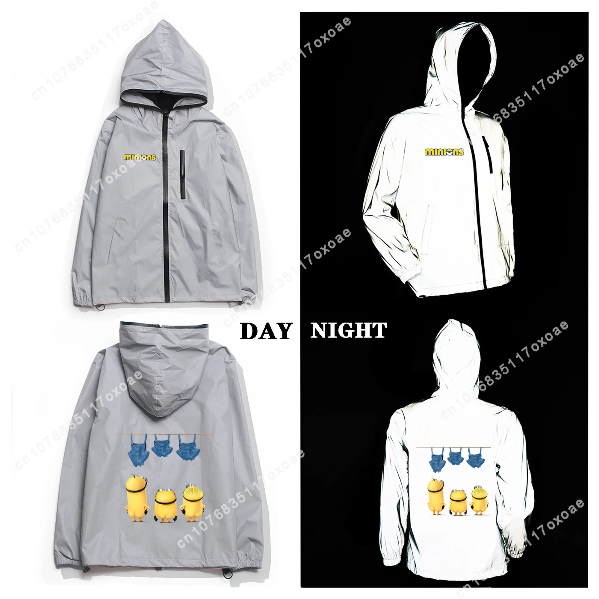 

S-Small Y-Yellow M-Man Reflective Jacket Mens Womens Coat Hooded Windbreaker Pocket Jackets Cartoon Manga Customization Hoodie