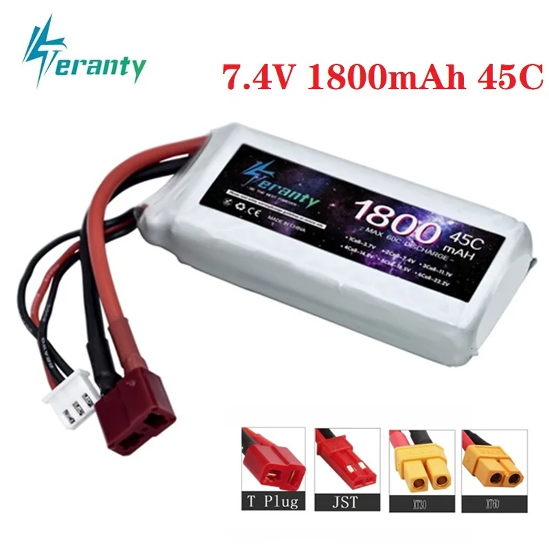 TERANTY 7.4v 1800mAh LiPo Battery 45C With T JST XT30 XT60 Plug For RC Quadcopter Helicopter Car Boat Drones Spare Parts 7.4V 2S