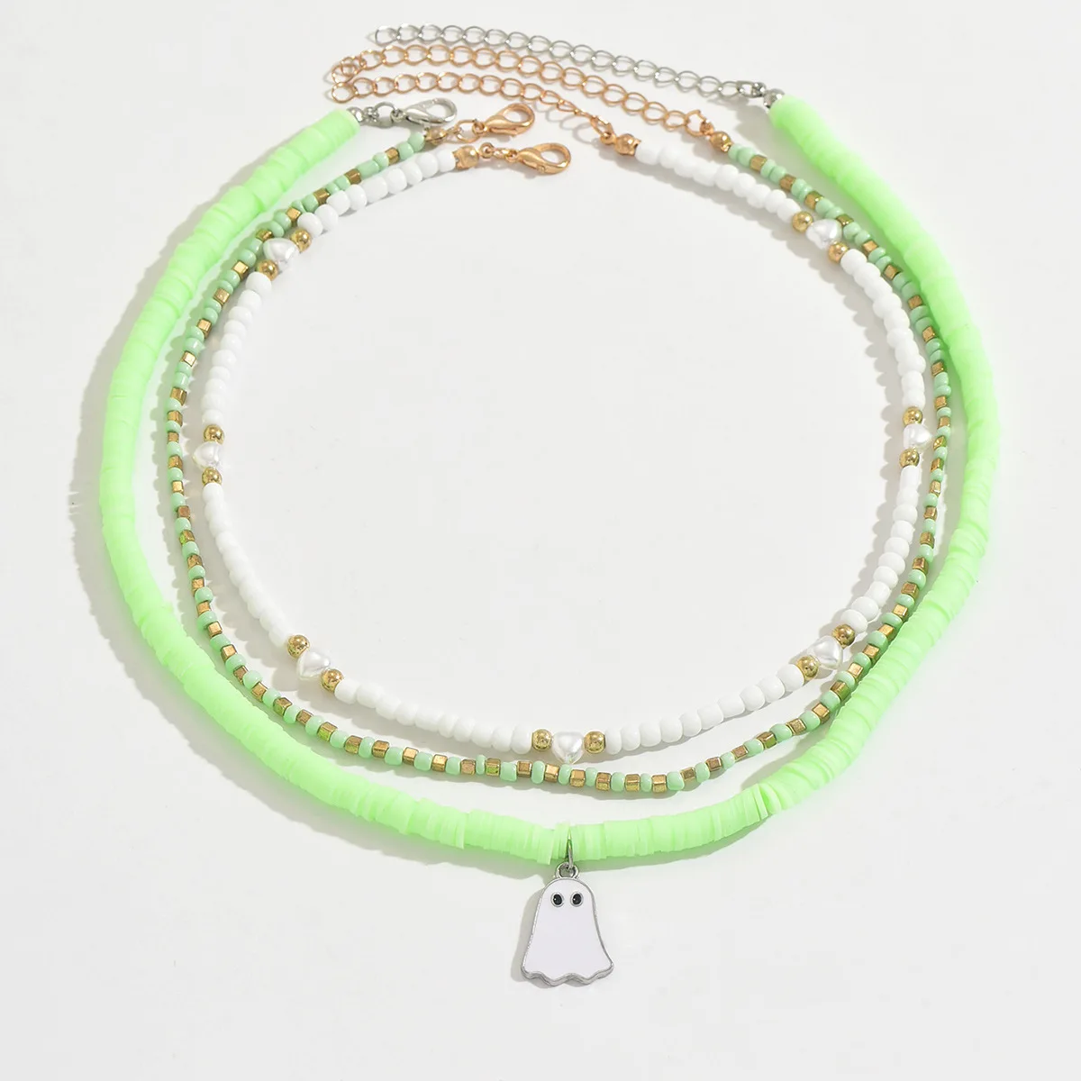 قلادة بوهيمية مطرزة بطبقات مع قلادة شبح الهالوين - قلادة طين سيراميك للنساء مجوهرات قوطية عصرية