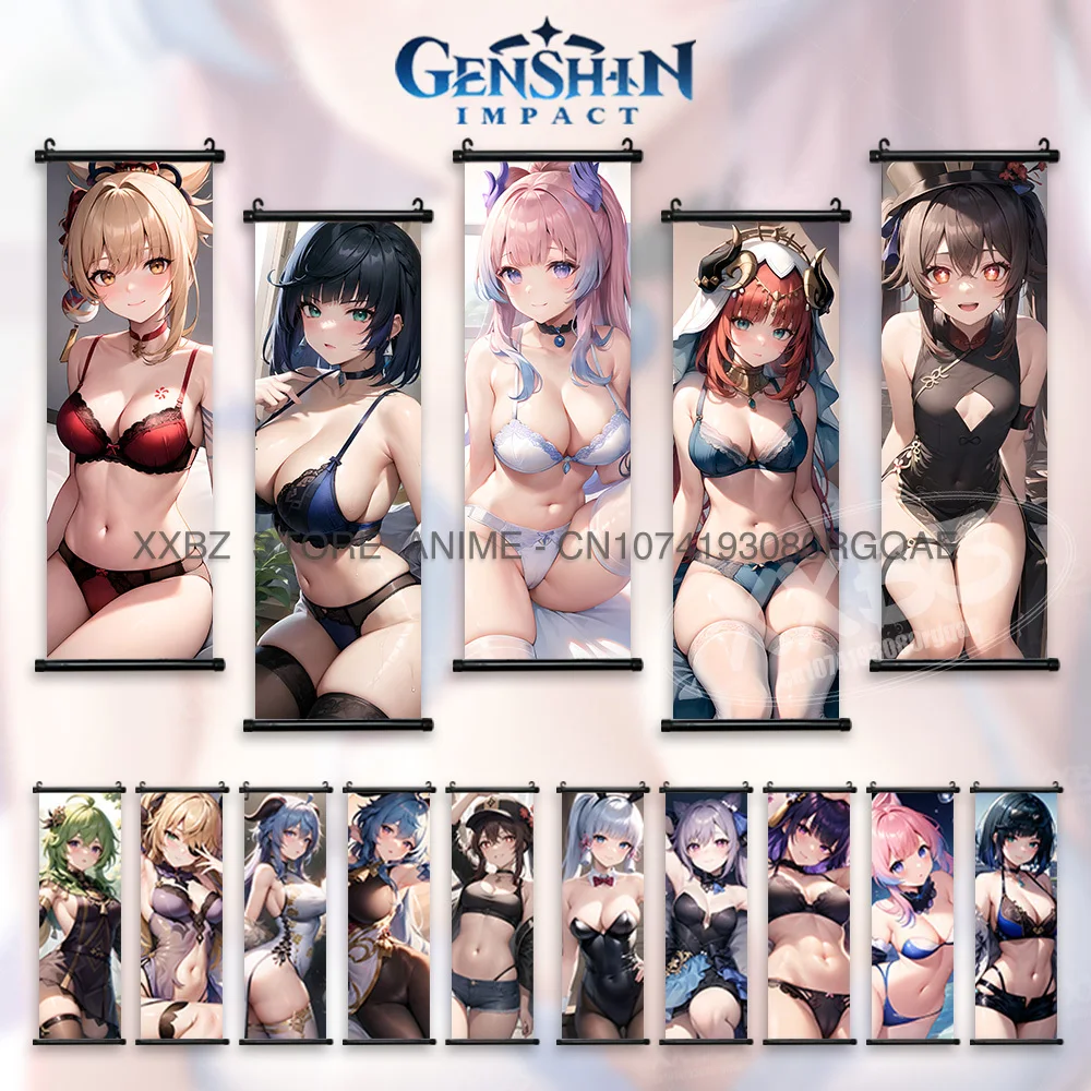 Genshin Impact Scrolls Picture Anime Sexy Girl Posters Barbara Home Decoration Kamizato Ayato Wall Art Yae Miko Hanging Painting