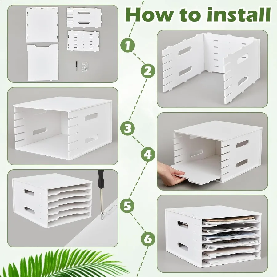 Juexica Organizzatore di carta per album a 6 livelli per dimensioni 8,5 x 11 Organizzatore di file in cartoncino bianco Vassoi di carta impilabili Storag da tavolo