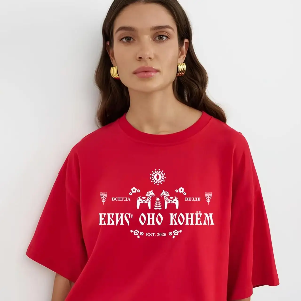 Russian Folk Art Prints Print High Quality Cotton Graphic Tshirt Women O-neck T-shirt Short Sleeve Casual Tshirt Summer New Tops