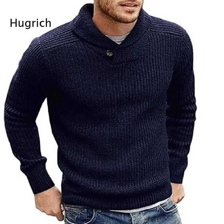 Fashion Men Single Button Shawl Collar Ribbed Knit Sweater Long Sleeve Warm Fall Winter Pullover Tops