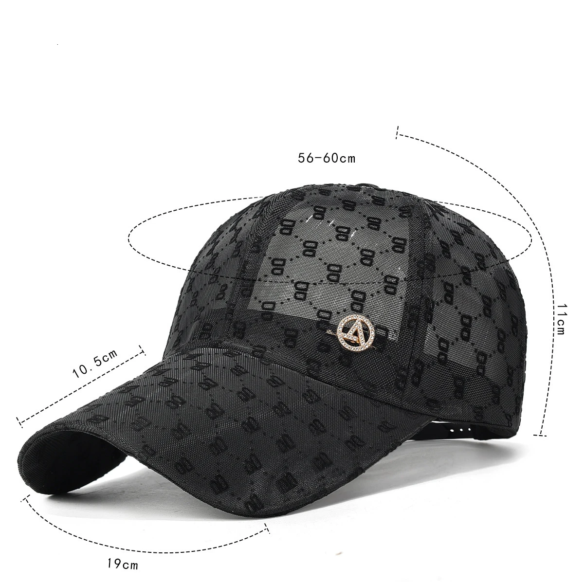 New Hat with Extended Brim, Rhinestone M Logo, Duckbill Cap, Sun-Protection Mesh Hat, Cross-Border Lace Floral Baseball Cap
