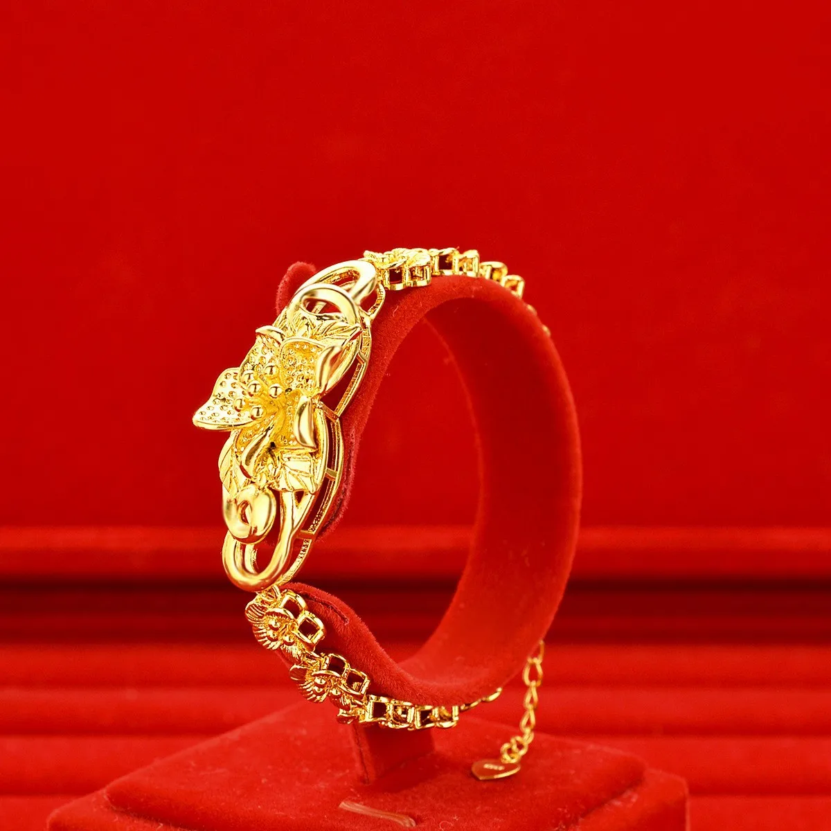 

Luxury 24K 9999 Pure Gold Women's New Flower Wedding Bracelet