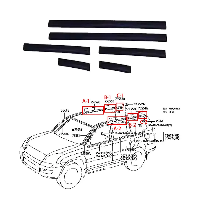 

For Toyota Land Cruiser Prado LC120 Lexus GX470 2003-2009 automobile roof sinking rubber drip irrigation molding top rubber seal