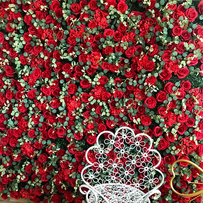 40X60CM Red Collection Simulation Flower Wall Background Wall Decoration Wedding Party Christmas Outdoor Decoration Rose Silk