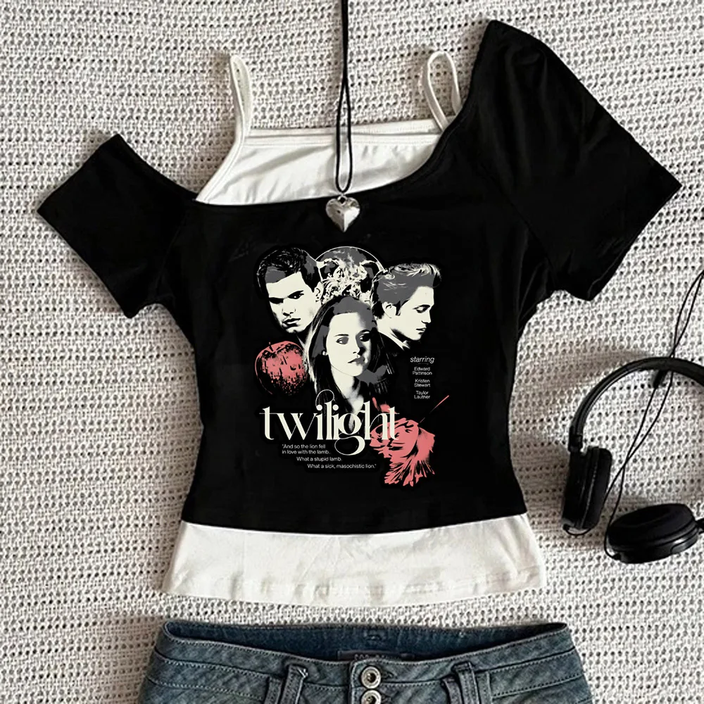 Twilight cropped top women japan summer streetwear vintage party shirt cute goth anime korean fashion