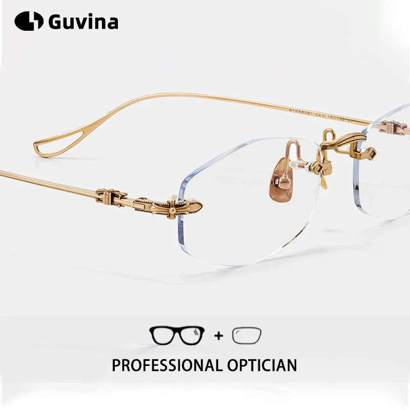 Luxury Brand Titanium Rimless Glasses Women Men Polygon Reading Eyeglasses Myopia Blue Light Blocking Prescription Eyeglasses