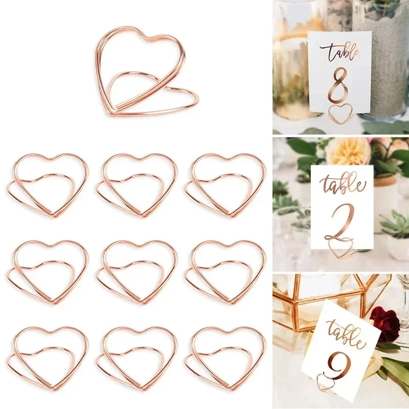 5pcs/lot Rose Gold Heart Shape Metal Photo Holder Stands Table Number Holders Place Card Paper Menu Clips Wedding Desktop Decor