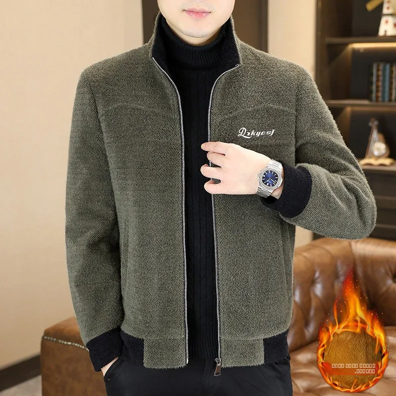 

Men's Thiened Fce Lined Stand Collar Jaet Autumn Winter Faion Slim Fit Woolen Coat Casual Outerwear for Middle-Aged ...