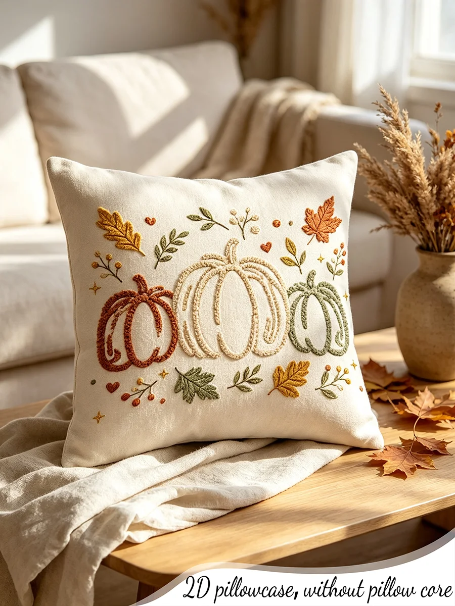 1-piece Autumn Pumpkin Maple Leaf Printed Pillow Set Farmhouse Style Decorative Pillow Sofa Home Decor, Not Embroidered