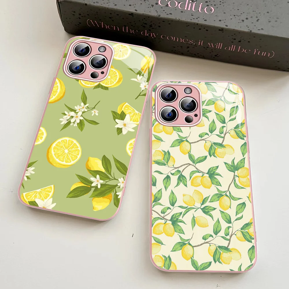 Capa de vidro temperado de limão, Mousepad para iPhone 14, 13, 12 Mini, 11 Pro, XS Max, X, XR, 14 Plus