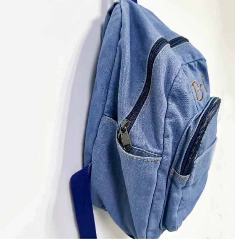 Personalised Embroidery Denim Backpack,Jean Backpack for Women Daypack Jeans Student Rucksack Travel School Bookbag Shoulder Bag