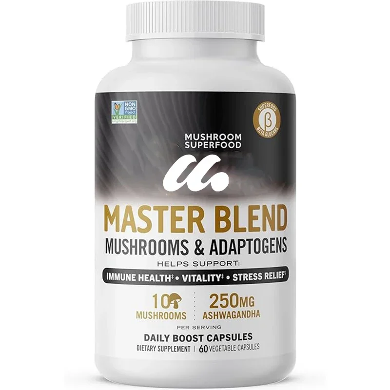 Master mixed mushroom capsule supplement, 10 mushroom complexes, promote immune health, vitality, and relieve stress