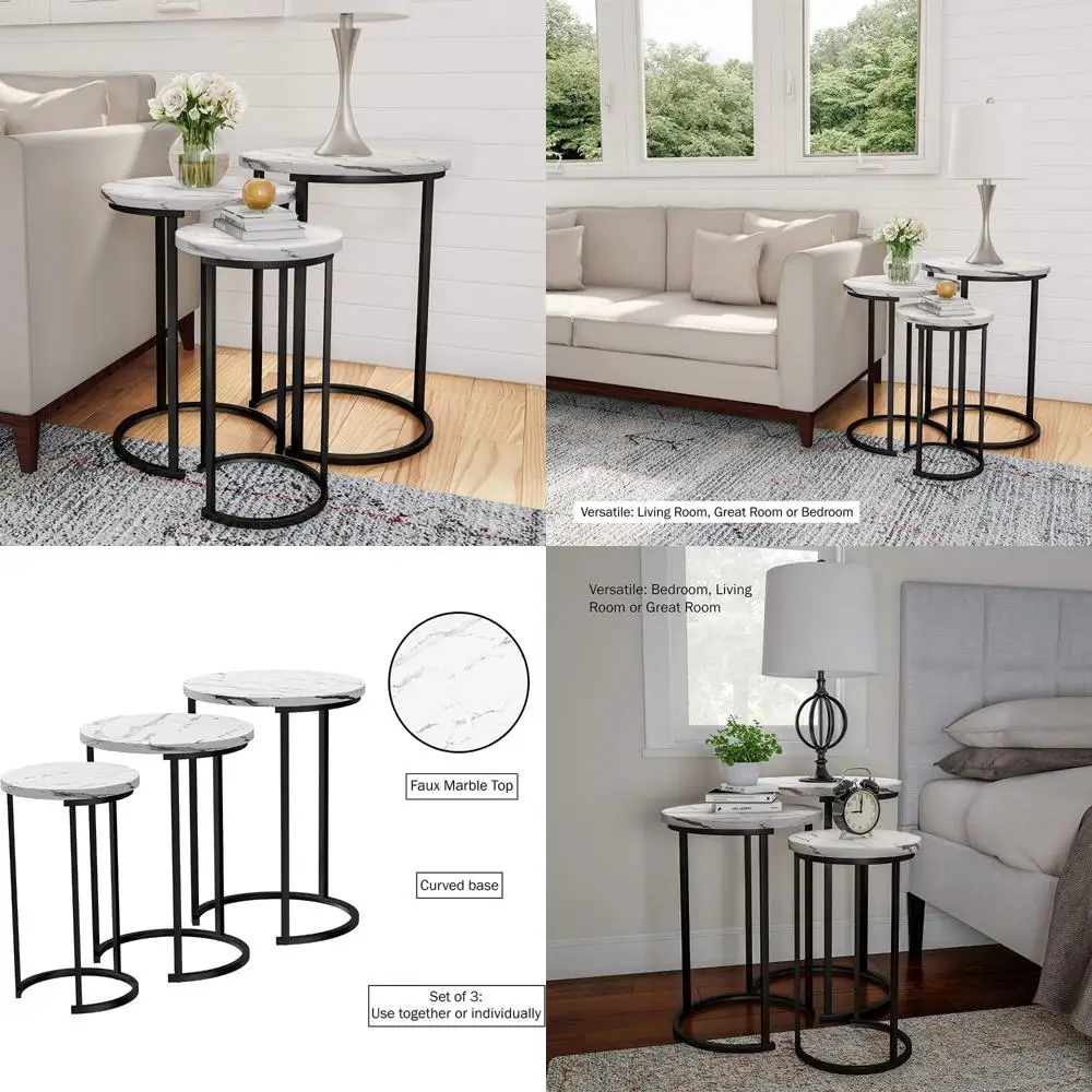

Round Wooden and Steel Nesting Coffee Tables for Small Spaces - Ideal for Hallway and Living Room Use