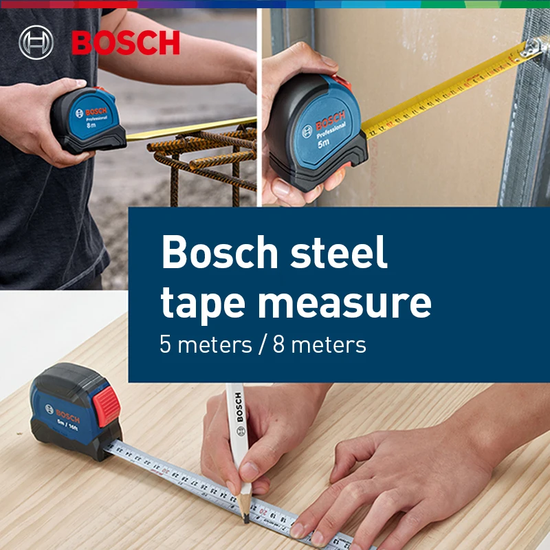Bosch Measuring Tape One Button Self Lock Two Way End Hook Double Sided Scale 5m 8m Hand Tool