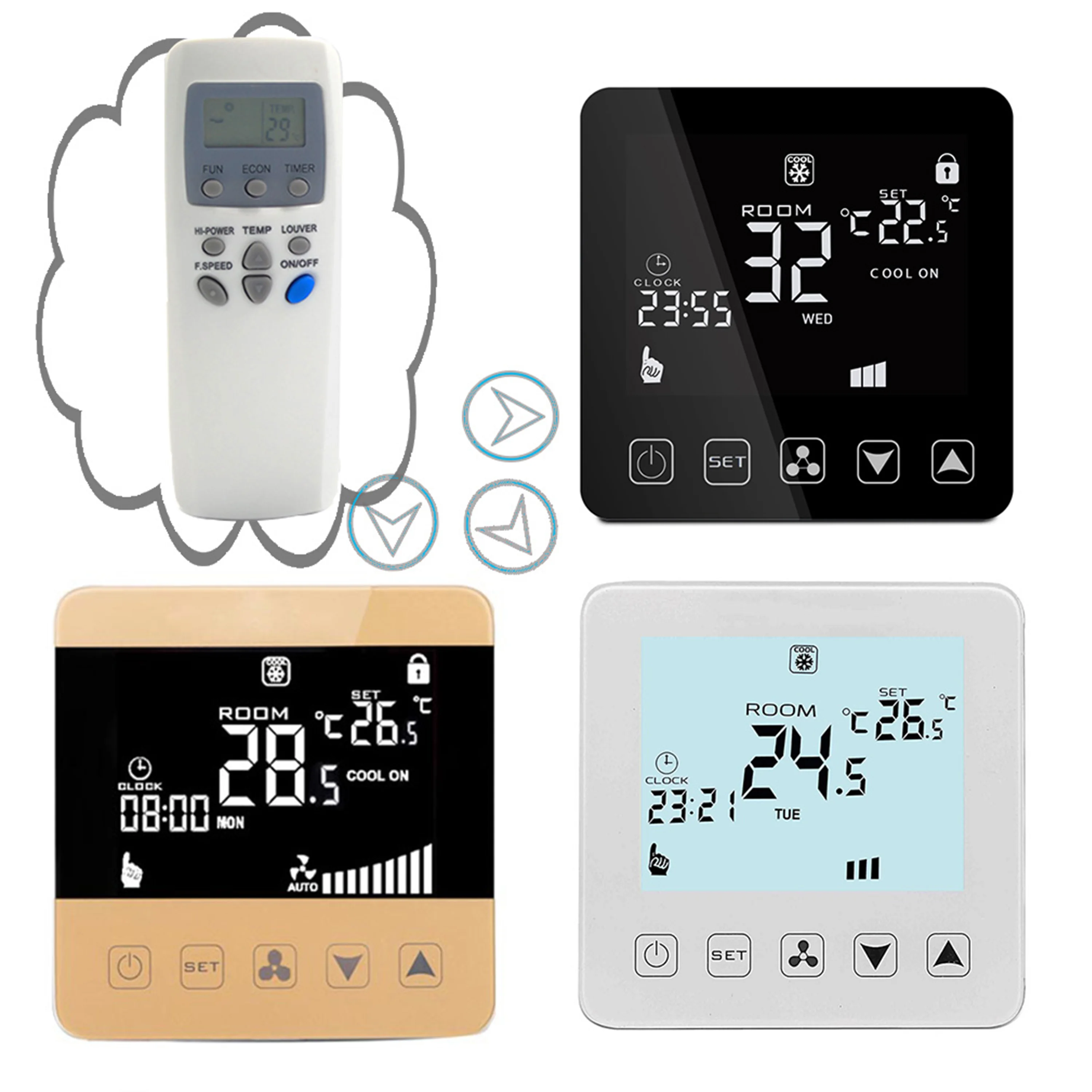 2p 4p Remote Control Programmable Room Thermostat for Cooling/Heating Temperature 3-Speed Fan Coil Units NC/NO Valve