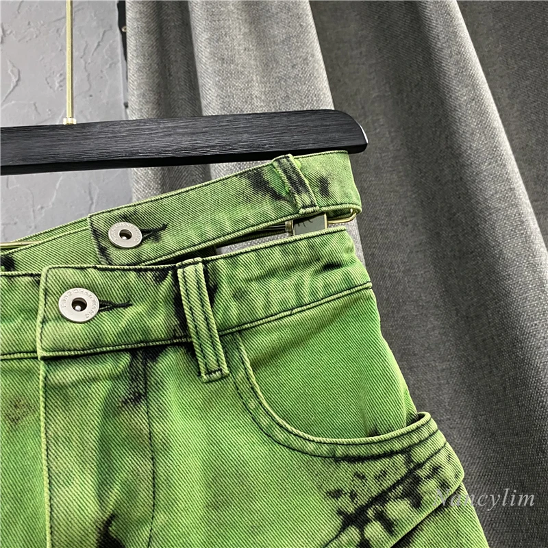 Imagem -03 - Mini Saia Jeans Verde para Mulher Cintura Dupla Personalizada Saia Curta Assimétrica Moda de Rua Feminina Verão 2023