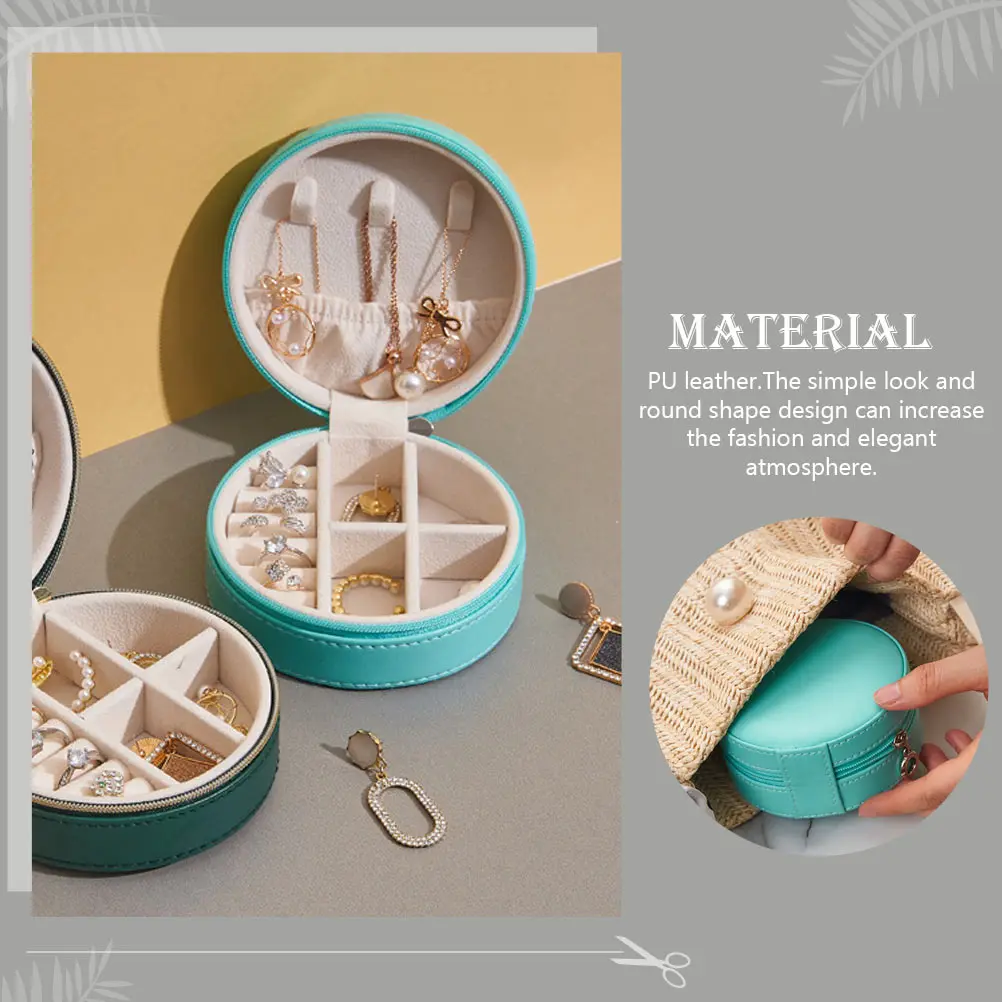 

PU Jewelry Storage Box Round Shape Earring Holder Small Container Durable Practical Decor Accessories Display Tool
