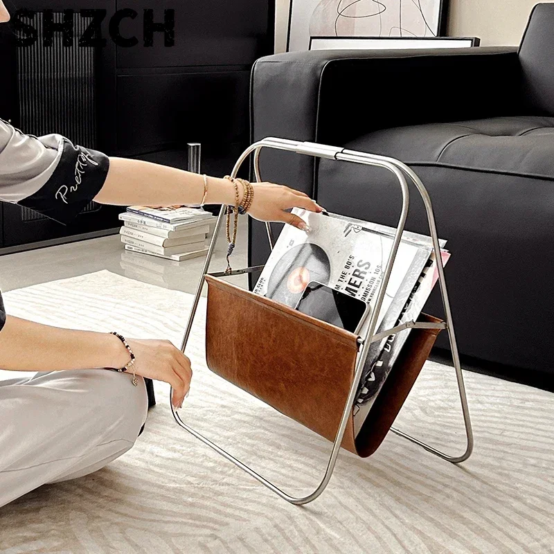 high-quality-metal-leather-magazine-rack-floor-stand-ornament-handmade-newspapers-storage-holder-corner-shelf-for-bathroom