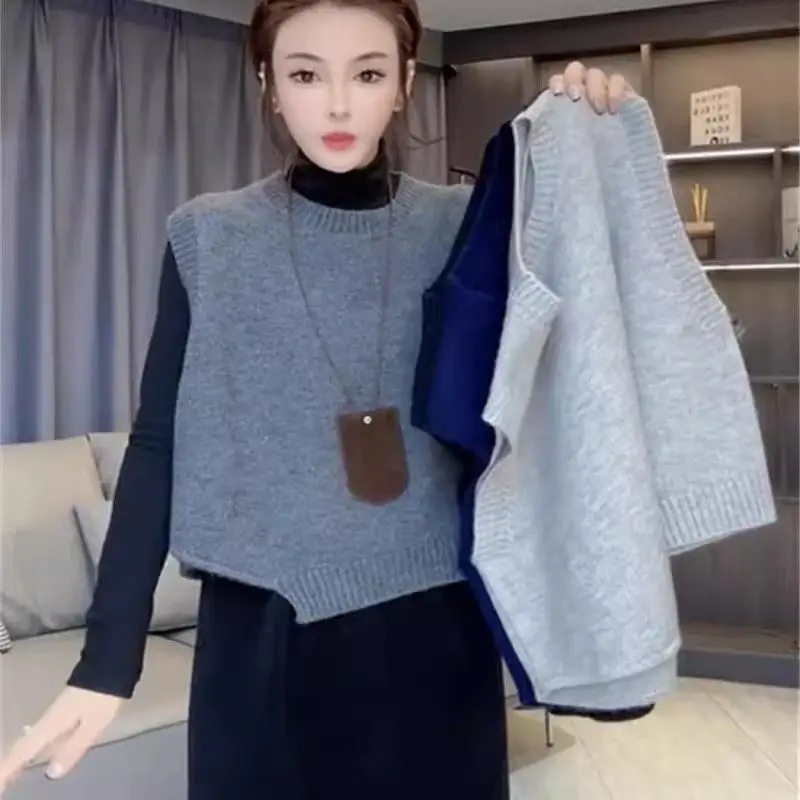 

European design irregular short knit vest women autumn winter new fashion loose versatile sweater