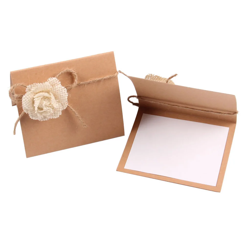 

10Pcs Rustic Chic Table Name Cards with Jute Flower Decoration Pre Scored Folding for Wedding Party Banquet Seating