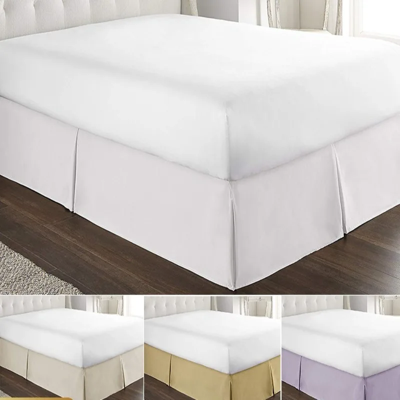 European Pleated Bed Skirts with Wrinkle Fade Resistant Fabric Solid Color Dust-proof Bed Cover 35cm Drop Bedding（No Platform))