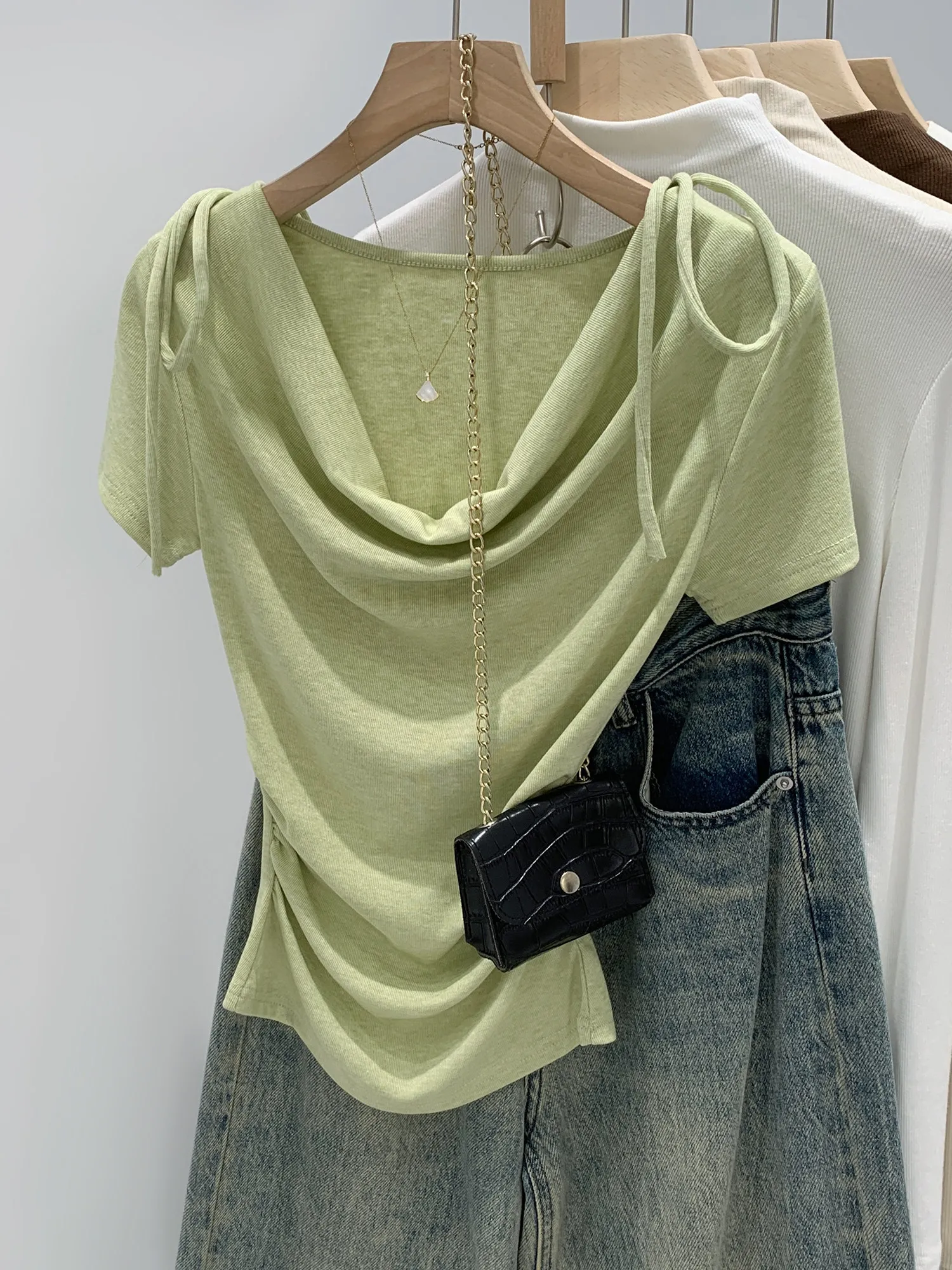 Unique Design Short Sleeve Slim Fit T-Shirt Women Summer 2026 New Style Casual Pure Color Moisture Wicking Quick Dry Top