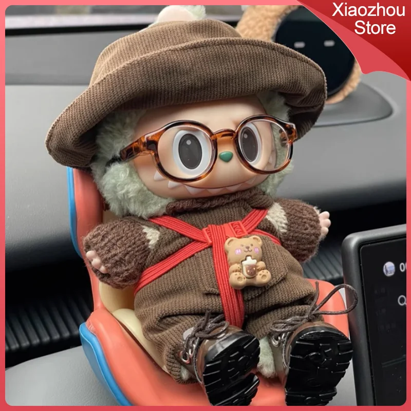 

Suitable For Labubu Clothing 17cm Doll Clothes Little Bear Milk Tea Sweater Fisherman'S Hat Overalls Leisure Versatile Suit