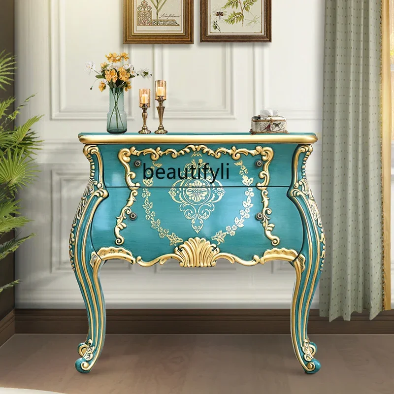 

xz1CXH Solid Wood Blue Meal Side Cabinet Living Room Entrance Cabinet Corridor Side Cabinet Retro Door