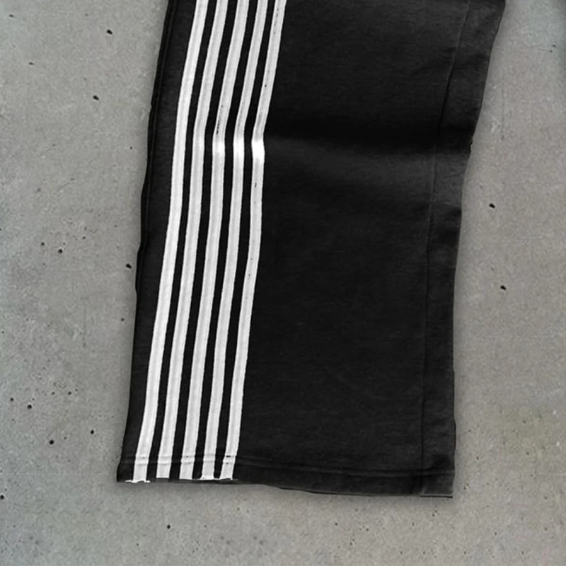 

American retro wide leg sports pants with striped design, casual and fashionable street style printed stripes, loose straight le