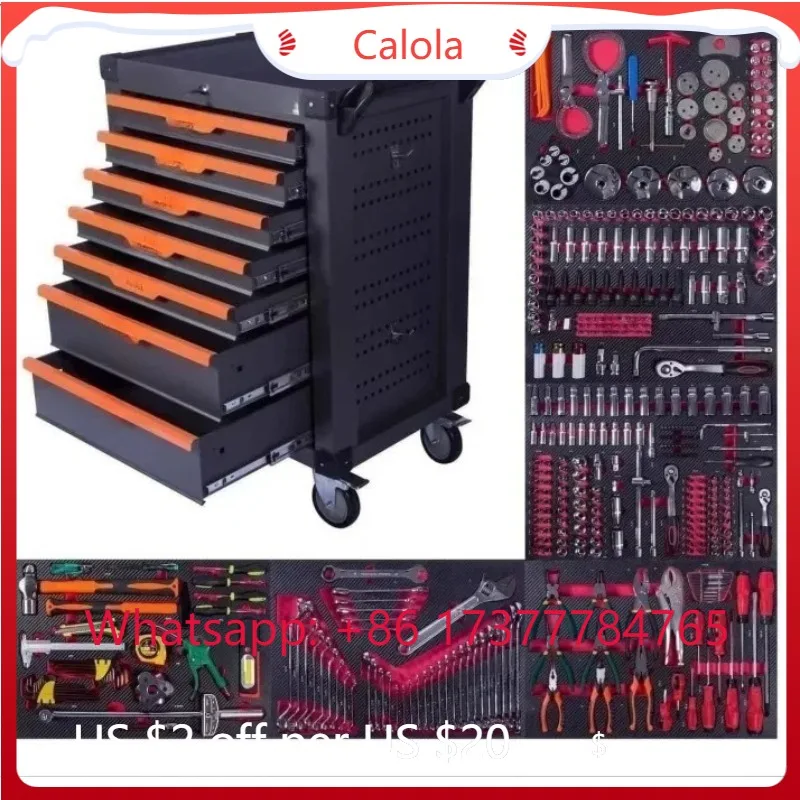 Black Orange 7-Tier Tool Cart Thickened Drawer Mobile Pulley Cart for Workshop Warehouse