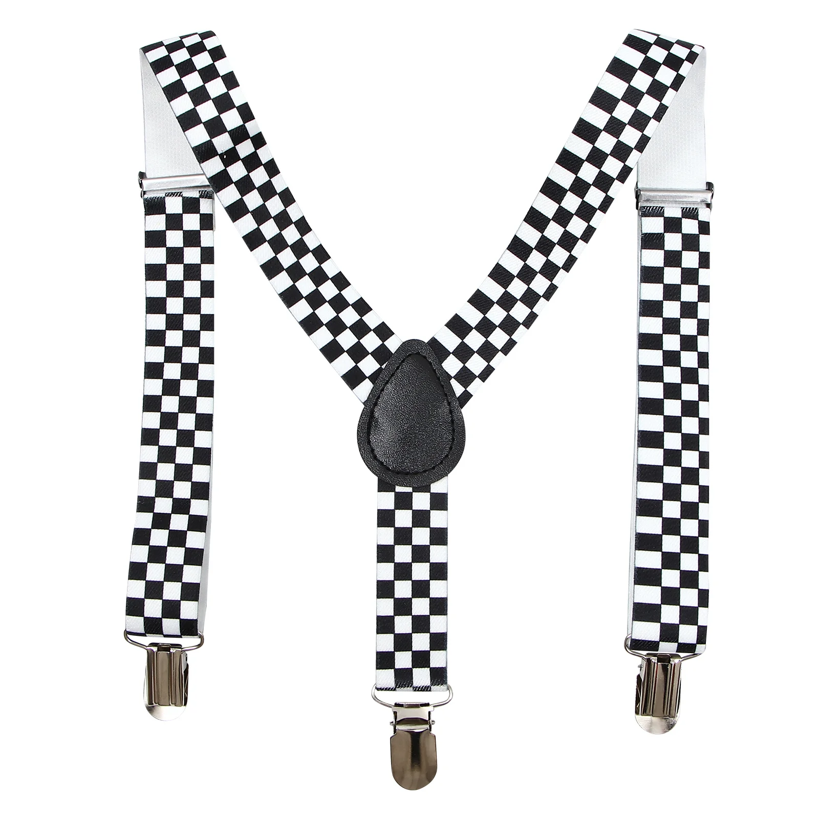 

Checkered Clip-on Braces Elastic Y-back Suspender (Black+White) Checkered suspender Clip-on suspender