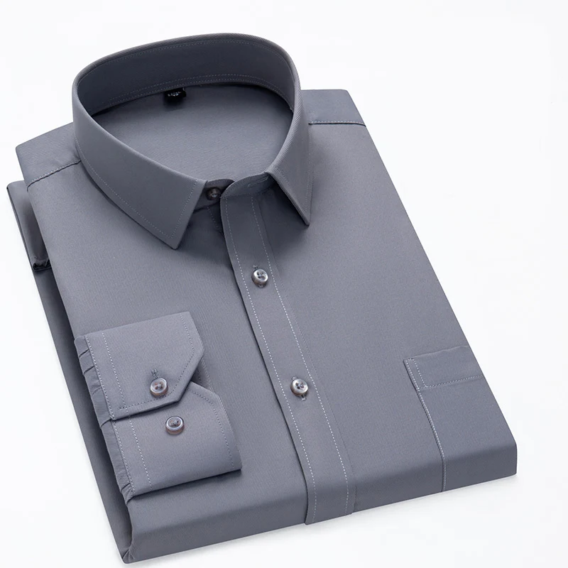 Plus Size S to 8XL Men's Classic Solid Basic Dress Shirts For Men Patch Pocket Formal Business Standard-fit Office Social Shirt