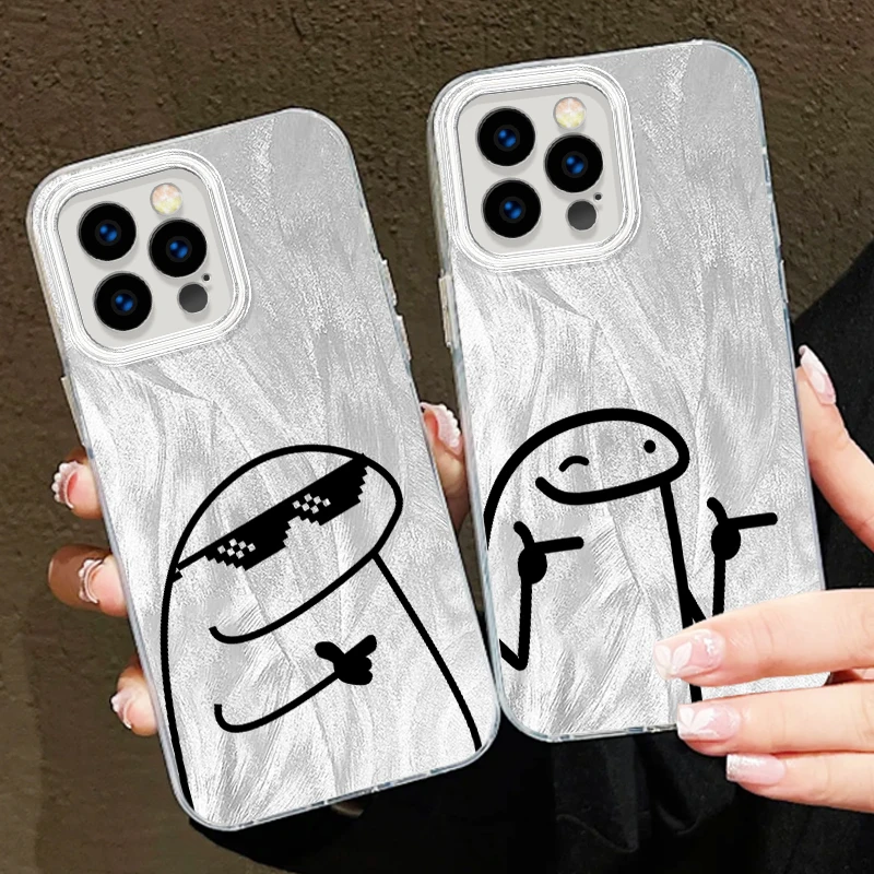 

Cartoon Cute Stickman For iPhone 15 14 13 12 11 XS X XR 8 7 Pro Max Plus Feather Yarn Silicone Phone Case