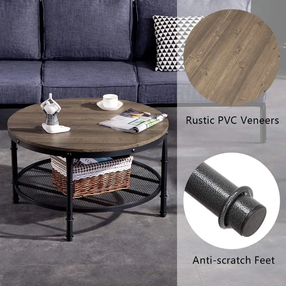 

Circle Coffee Table, 31.5" Small Round Coffee Table Industrial Coffee Table Round Farmhouse Coffee Table in 2-Tier, Coffee T