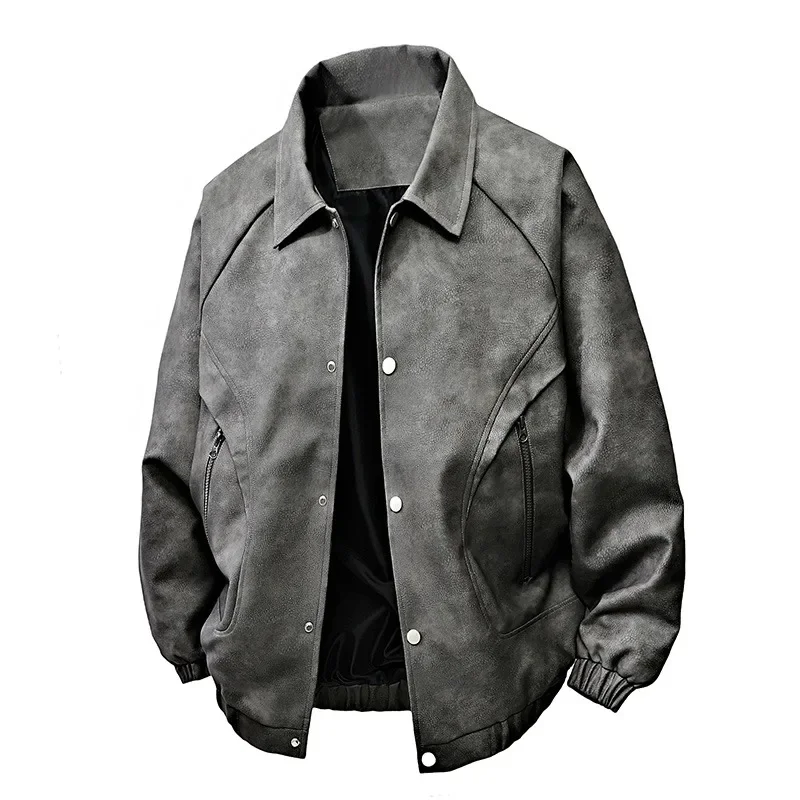 Faux Leather Workwear Jacket Men Autumn Winter 8XL Oversized PU Leather Jackets Men's Lapel Motorcycle American Streetwear Men